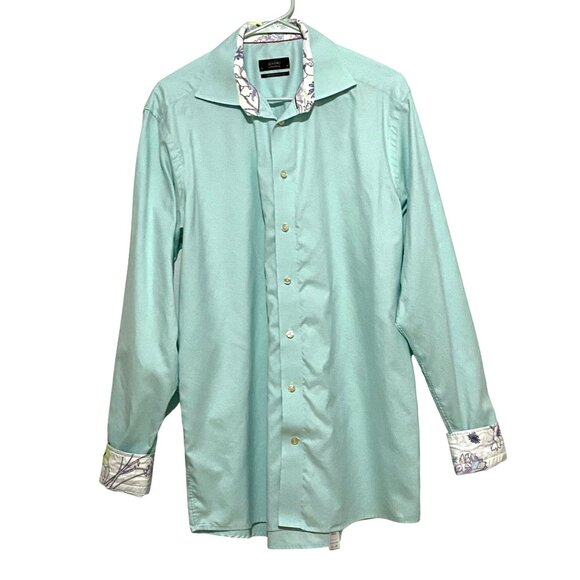 Eton of Sweden Mens Flip Cuff Button Front Dress Shirt XL Green Boho Groovy - Picture 3 of 9